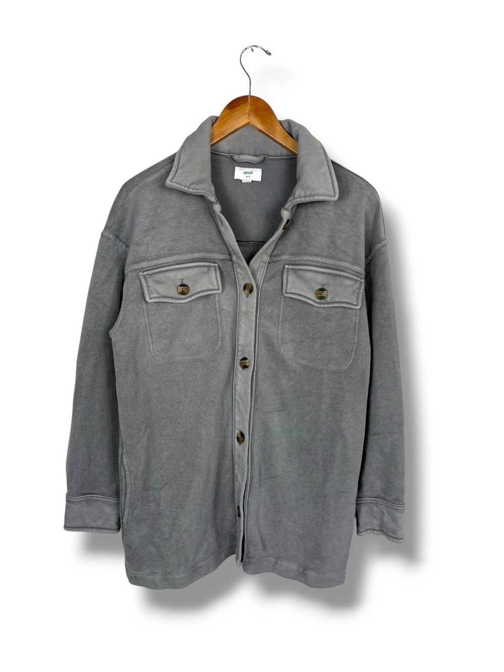 Aerie Oversized Luxe Trucker Shacket Lumberjane Grey XS Cotton Cozy Button Down - Picture 2 of 7